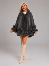 Women's Faux Fur Trim Cape Cardigan
