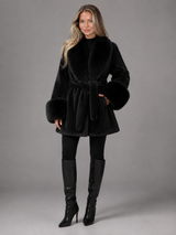 Women's Belted Faux Fur Collar Coat