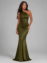 Women's One Shoulder Satin-Feel Maxi Dress