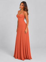 Women's Chiffon Sweetheart Lace-Up Maxi Dress