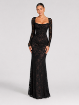 Women's Lace Corset Long Sleeve Maxi Dress