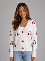 Women's Cherry Print Knit Cardigan