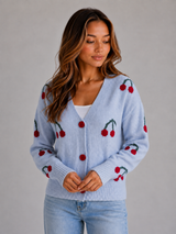 Women's Cherry Print Knit Cardigan