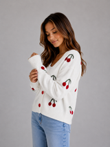 Women's Cherry Print Knit Cardigan