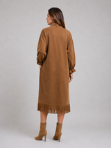Women's Suede Look Fringe Midi Dress
