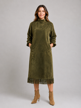 Women's Suede Look Fringe Midi Dress