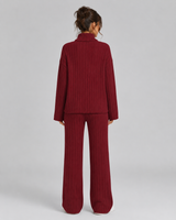 Women's Ribbed Knitted Co-Ord Set With Wide-Leg Trousers