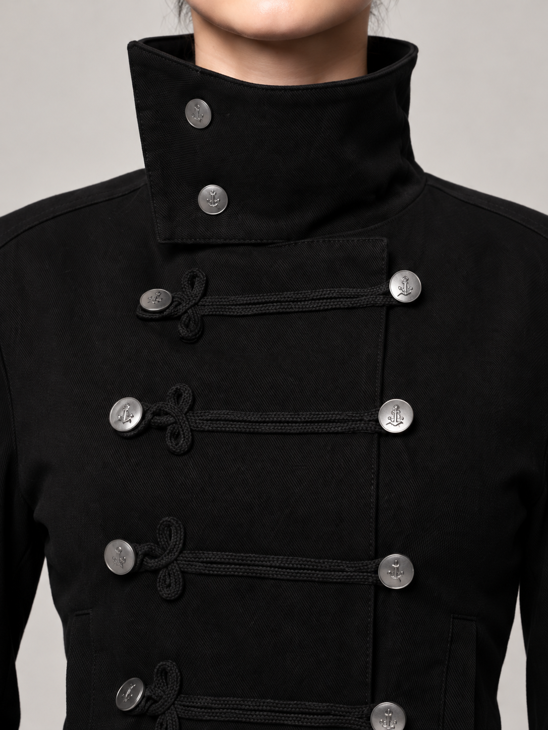 Women's Military Jacket | Stand Collar, Frog Buttons