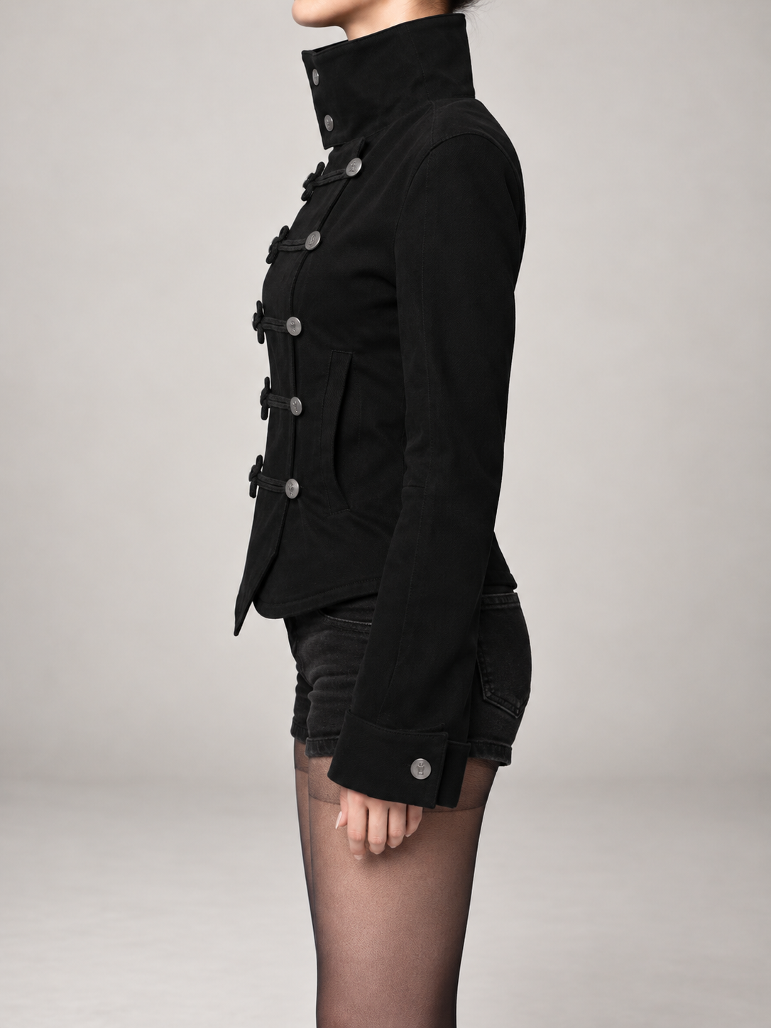Women's Military Jacket | Stand Collar, Frog Buttons