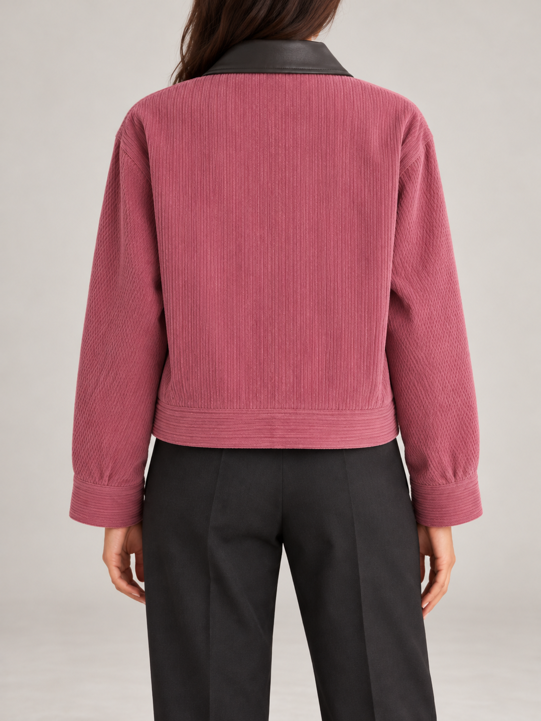 Women's Cropped Corduroy Jacket | Faux Leather Collar