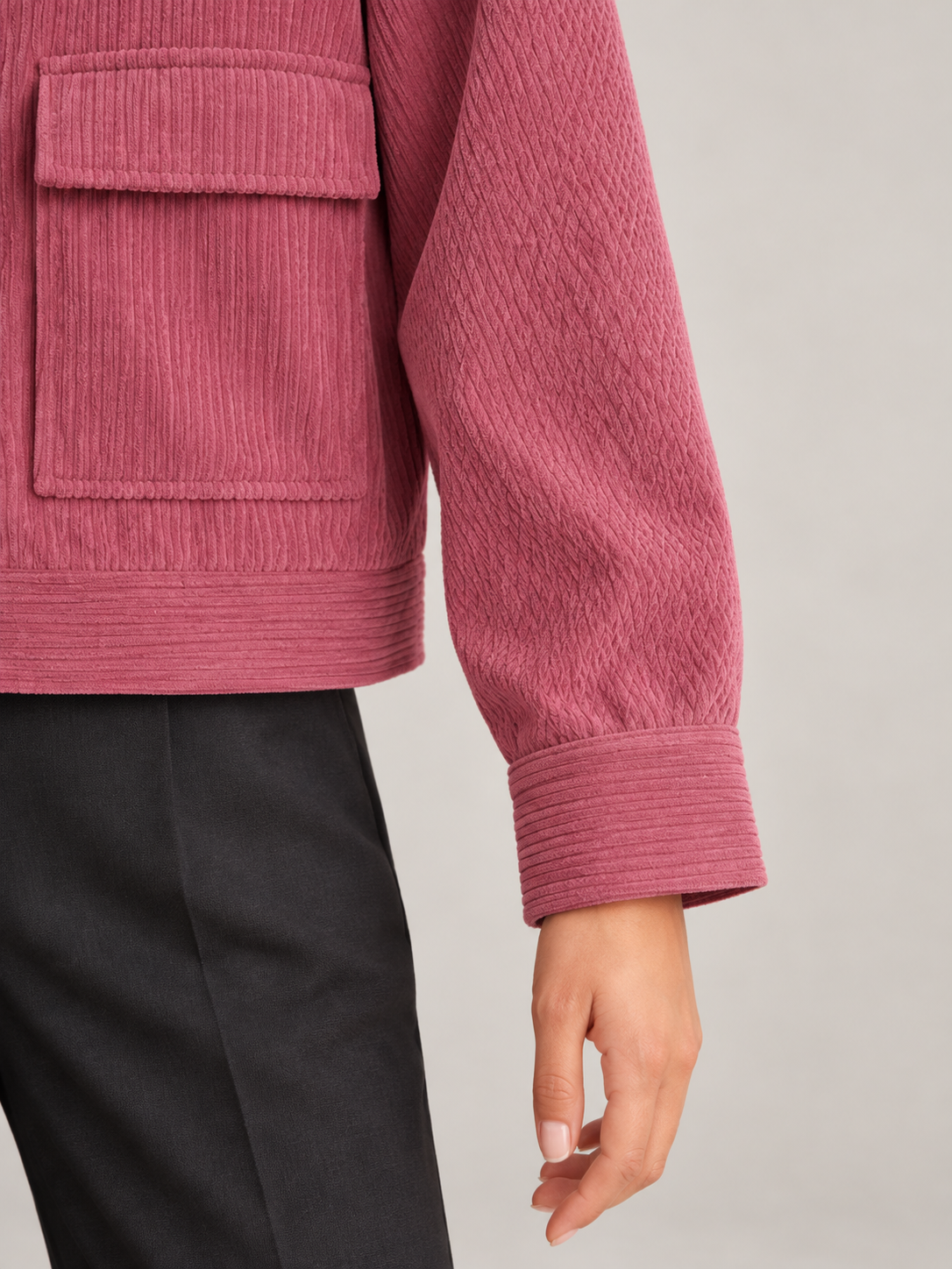 Women's Cropped Corduroy Jacket | Faux Leather Collar