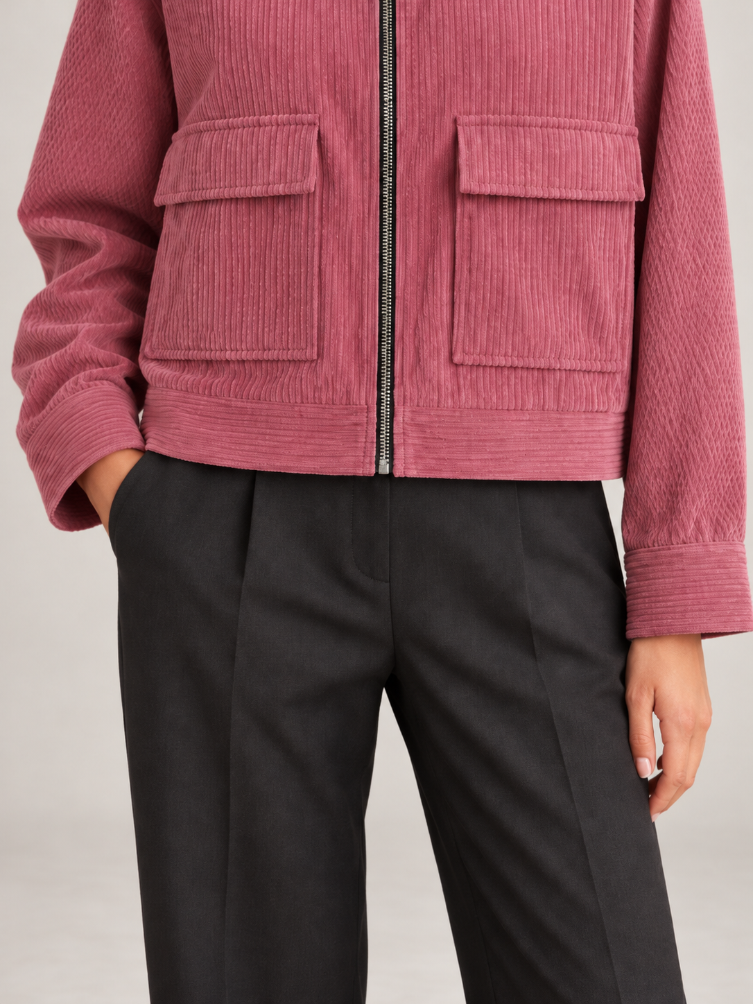 Women's Cropped Corduroy Jacket | Faux Leather Collar