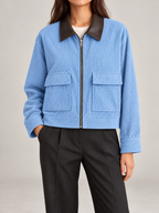 Women's Cropped Corduroy Jacket | Faux Leather Collar