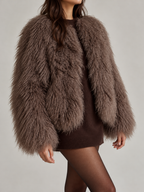 Women's Shaggy Faux Fur Jacket | Cropped, Collarless