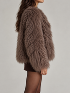 Women's Shaggy Faux Fur Jacket | Cropped, Collarless