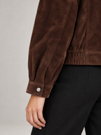 Women's Faux Suede Bomber Jacket | Stand Collar, Flap Pockets