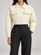 Women's Cropped Quilted Jacket | Collared, Snap Front