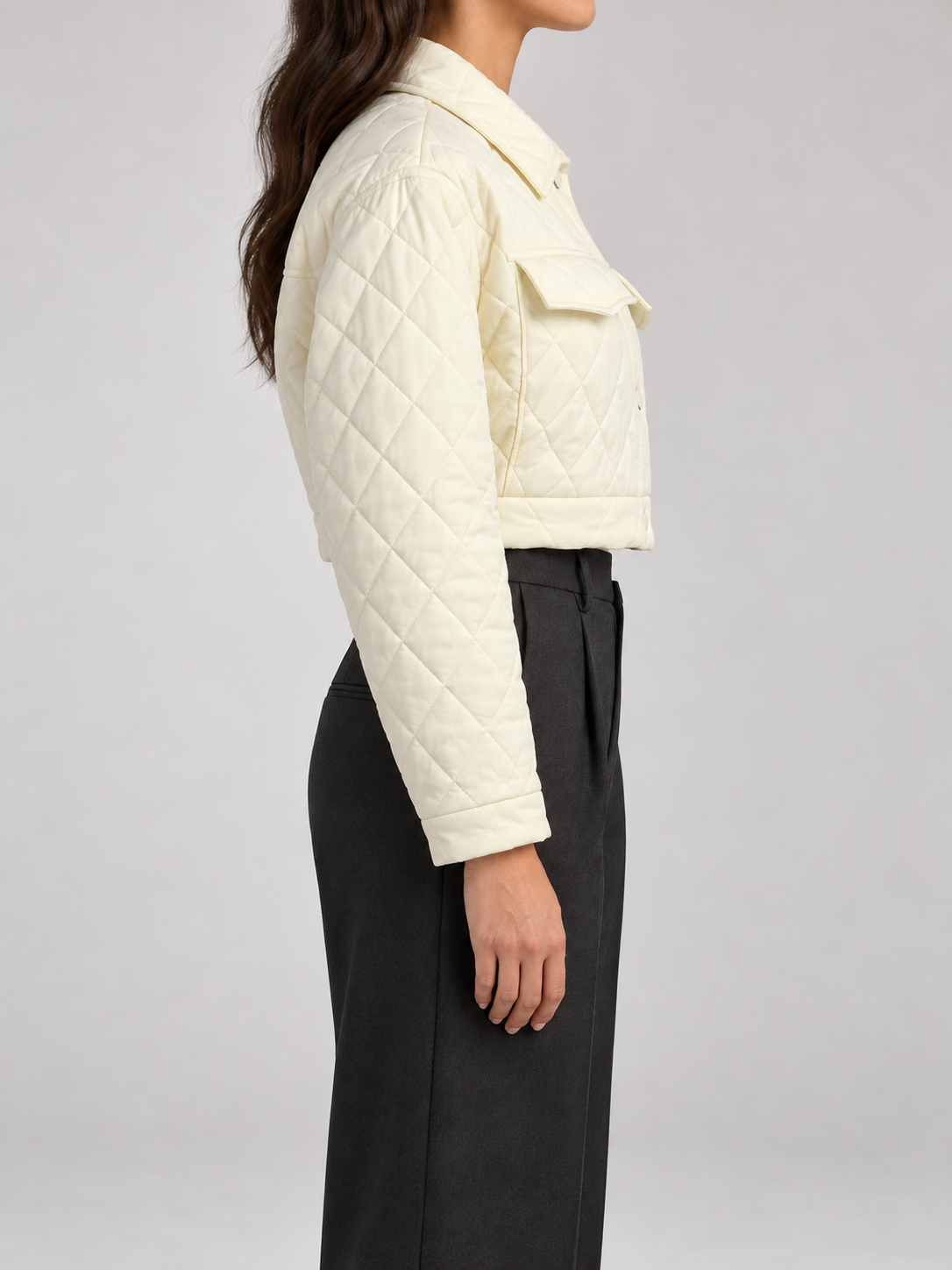 Women's Cropped Quilted Jacket | Collared, Snap Front