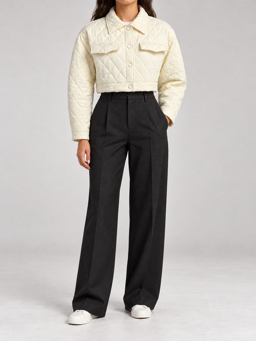 Women's Cropped Quilted Jacket | Collared, Snap Front