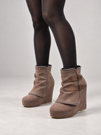 Women's Faux Suede Wedge Ankle Boots | Zip Trim, Buckle Straps