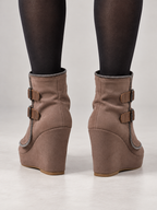Women's Faux Suede Wedge Ankle Boots | Zip Trim, Buckle Straps
