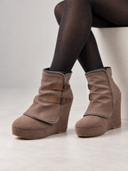 Women's Faux Suede Wedge Ankle Boots | Zip Trim, Buckle Straps