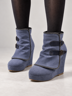 Women's Faux Suede Wedge Ankle Boots | Zip Trim, Buckle Straps