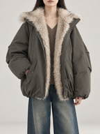 Women's Faux Fur Lined Hooded Puffer Jacket | Oversized