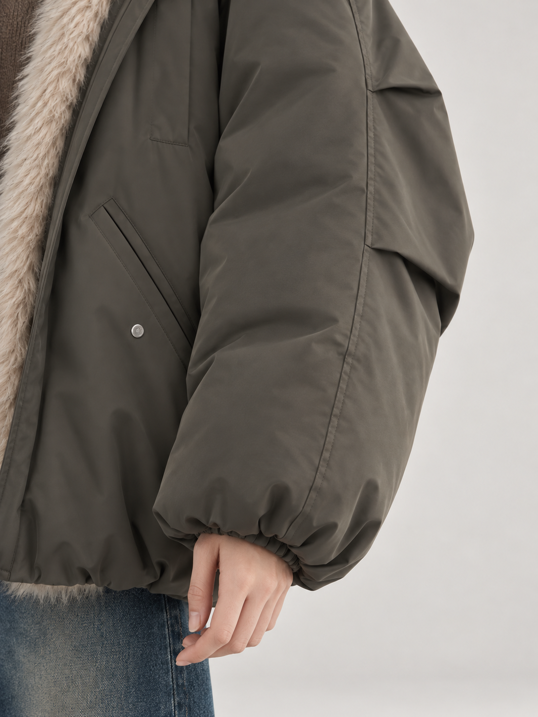 Women's Faux Fur Lined Hooded Puffer Jacket | Oversized