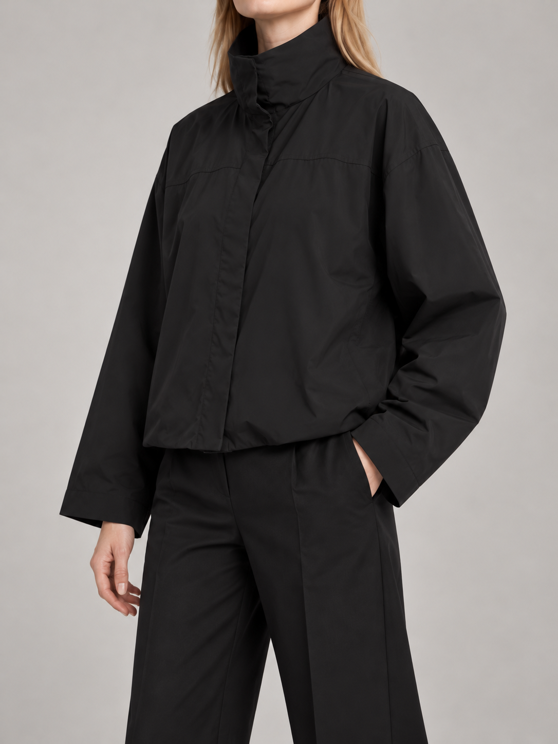 Women's Funnel Neck Shell Jacket | Cropped, Concealed Zip