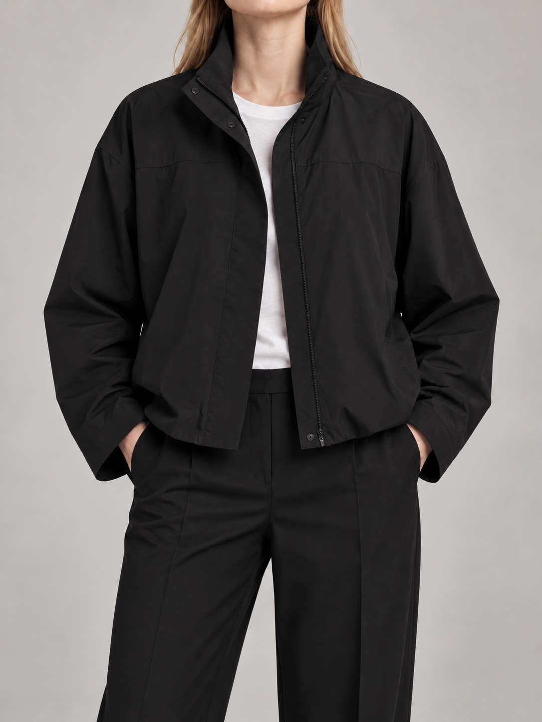 Women's Funnel Neck Shell Jacket | Cropped, Concealed Zip