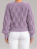Women's Bow Detail Cable Knit Cardigan | V-Neck, Pearl Buttons