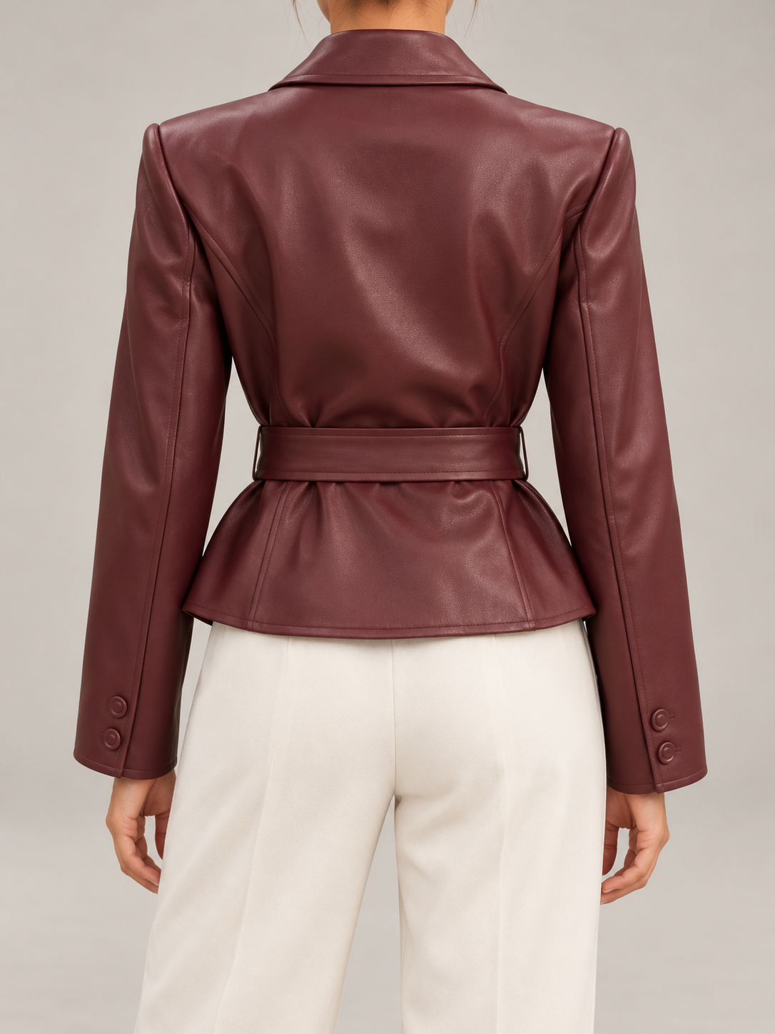 Women's Faux Leather Belted Blazer | Peak Lapel, Tie Waist