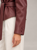 Women's Faux Leather Belted Blazer | Peak Lapel, Tie Waist