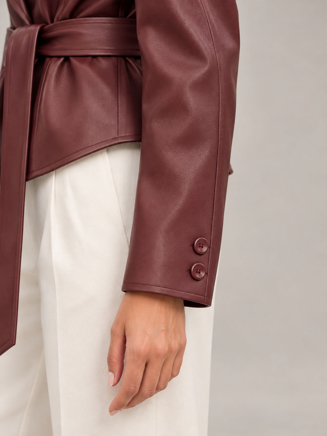 Women's Faux Leather Belted Blazer | Peak Lapel, Tie Waist