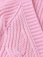 Women's Pink Bow Detail Cable Knit Cardigan | V-Neck, Pearl Buttons