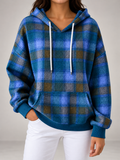 Women's Check Oversized Hoodie | Drawstring Hood, Kangaroo Pocket