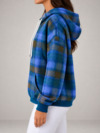 Women's Check Oversized Hoodie | Drawstring Hood, Kangaroo Pocket