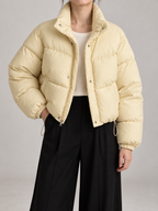 Women's Cropped Puffer Jacket | Stand Collar, Drawstring Hem
