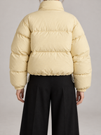 Women's Cropped Puffer Jacket | Stand Collar, Drawstring Hem