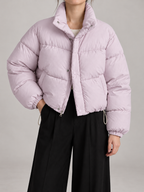 Women's Cropped Puffer Jacket | Stand Collar, Drawstring Hem