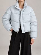 Women's Cropped Puffer Jacket | Stand Collar, Drawstring Hem
