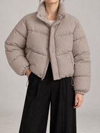Women's Cropped Puffer Jacket | Stand Collar, Drawstring Hem