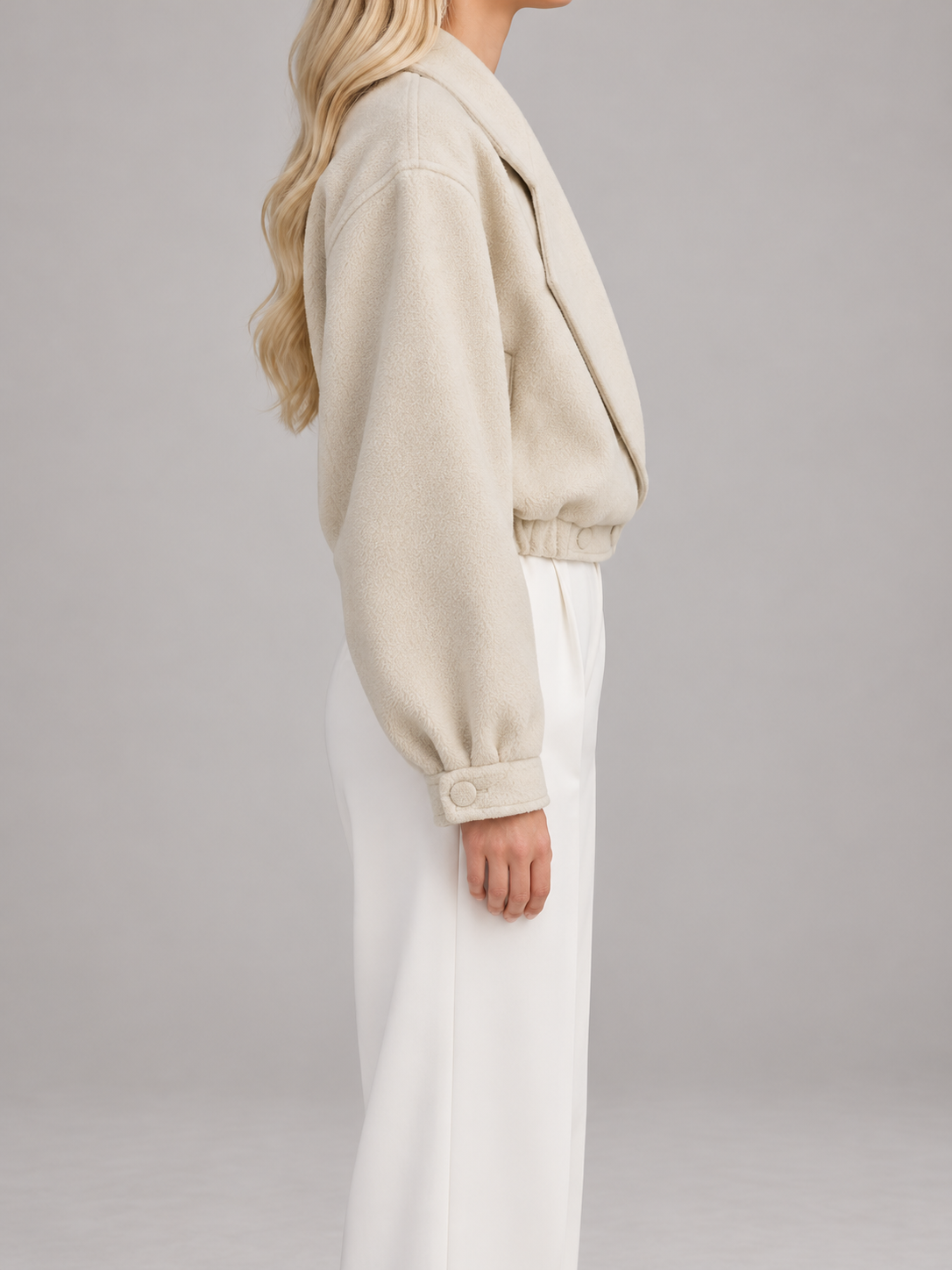 Women's Cropped Wool-Blend Jacket | Blazer Collar, Elasticated Hem