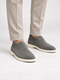 Men's Faux Suede Slip-On Ankle Loafers | Contrast White Sole
