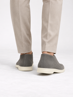 Men's Faux Suede Slip-On Ankle Loafers | Contrast White Sole