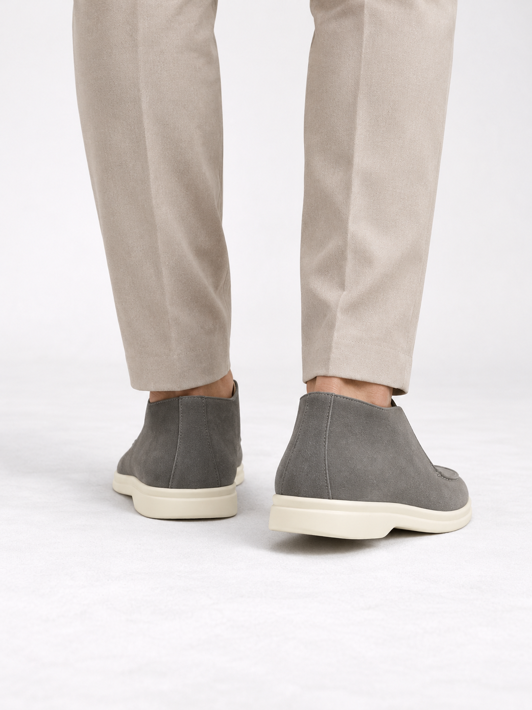 Men's Faux Suede Slip-On Ankle Loafers | Contrast White Sole