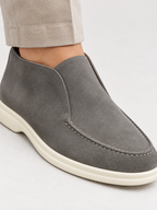 Men's Faux Suede Slip-On Ankle Loafers | Contrast White Sole