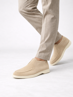 Men's Faux Suede Slip-On Ankle Loafers | Contrast White Sole