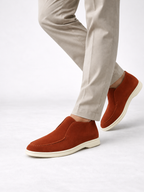 Men's Faux Suede Slip-On Ankle Loafers | Contrast White Sole